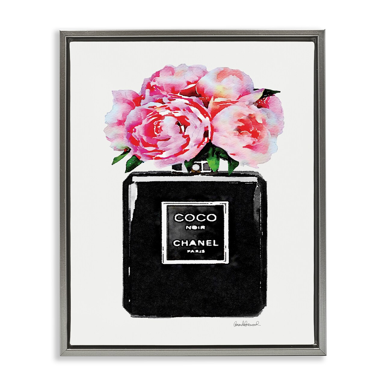 Stupell Industries Glam Perfume Bottle Flowers Framed Floater Canvas Wall Art